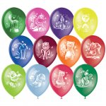 Воздушные шары, М12/130мс, Поиск "Веселый зоопарк", ассорти, пастель+декор, растровый рисунок (цена за 1 шт)